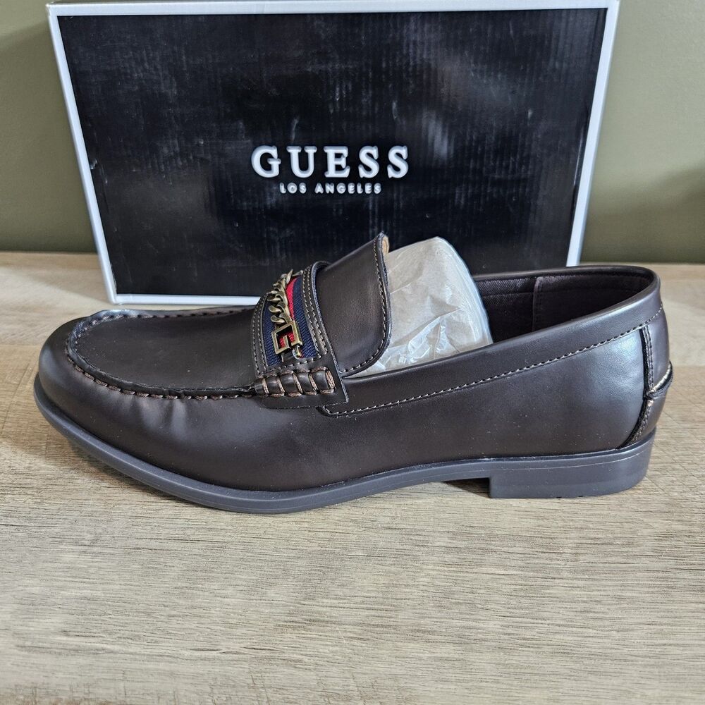 New With Box Guess Los Angeles Mens Size 9.5 Camox Moc Toe Loafers Dark Brown - Picture 9 of 12